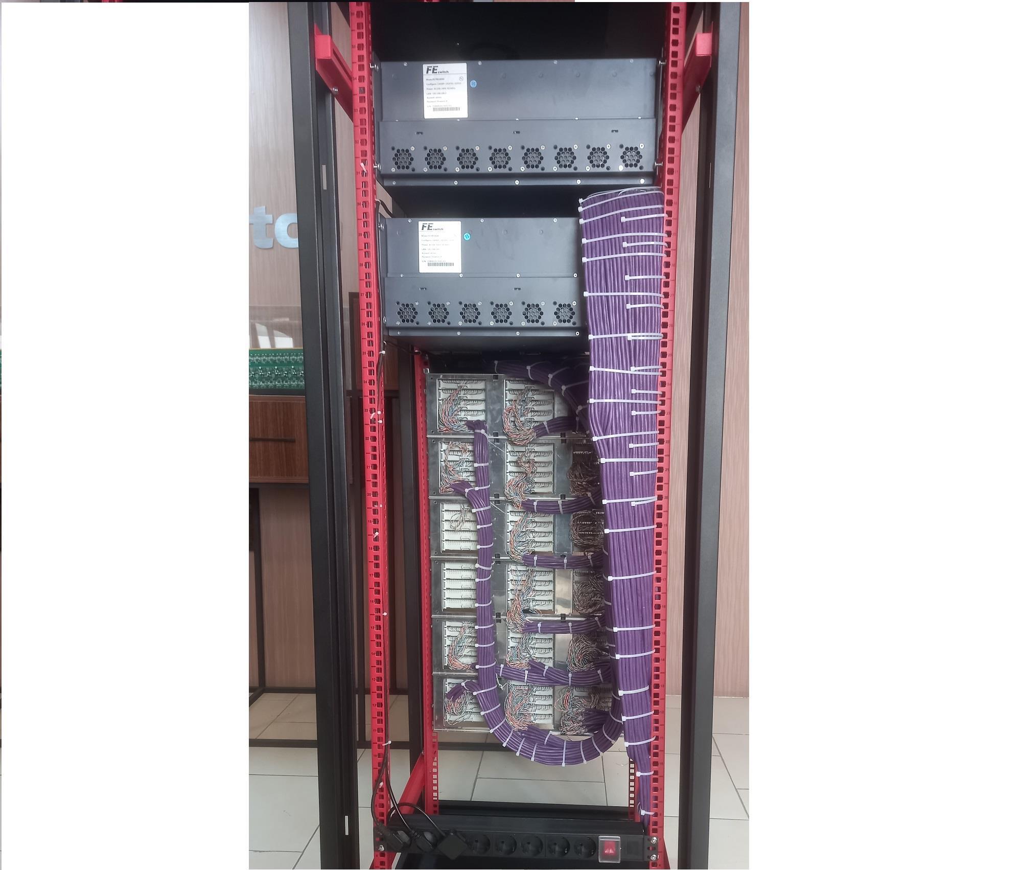    شمای سیم بندی و فرم بندی داخل رک سانترال تلفن ایرانی تولید ایران برند FE switch  مدل FE PBX8000 تولید شرکت فیدار ارتباطات از سری محصولات IP PBX نسل جدید مراکز تلفن ایرانی